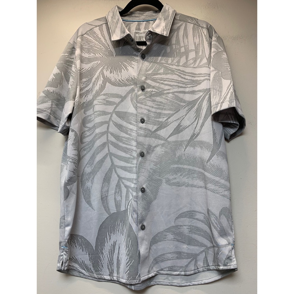 Tommy Bahama IslandZone Shirt Mens L Grey Excellent Floral Palm Button Down 9873